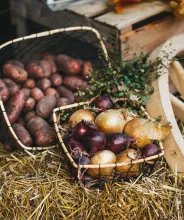 Potatis och lök i korgar på Åland.