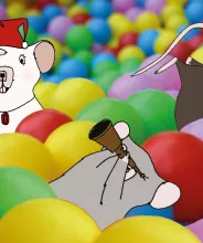 Möss i bollhavet vid Ålands sjöfartsmuseum.