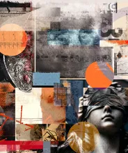 Abstrakt collage med gamla fotografier, geometriska former och olika texturer. Både klassiskt och modernt.