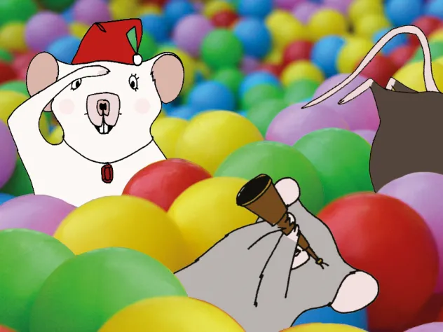 Möss i bollhavet vid Ålands sjöfartsmuseum.