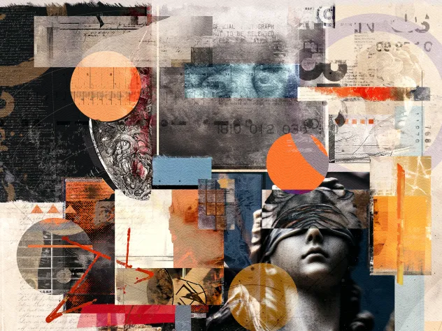 Abstrakt collage med gamla fotografier, geometriska former och olika texturer. Både klassiskt och modernt.