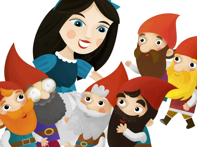 Snövit och de 7 dvärgarna, illustration.