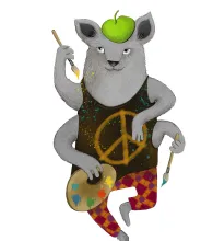 Ålands konstmuseums maskot Busis, illustration av Amanda Chanfreau.