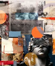 Abstrakt collage med gamla fotografier, geometriska former och olika texturer. Både klassiskt och modernt.