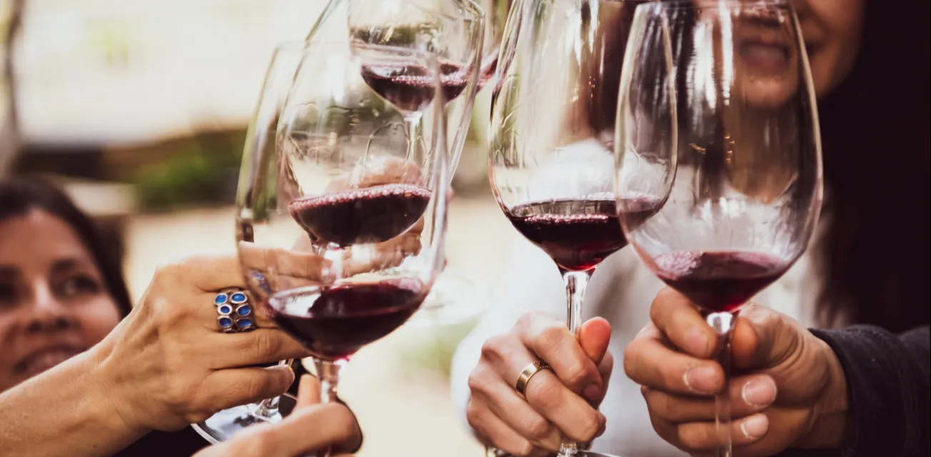 Vinprovning av rödvin tillsammans med vänner.