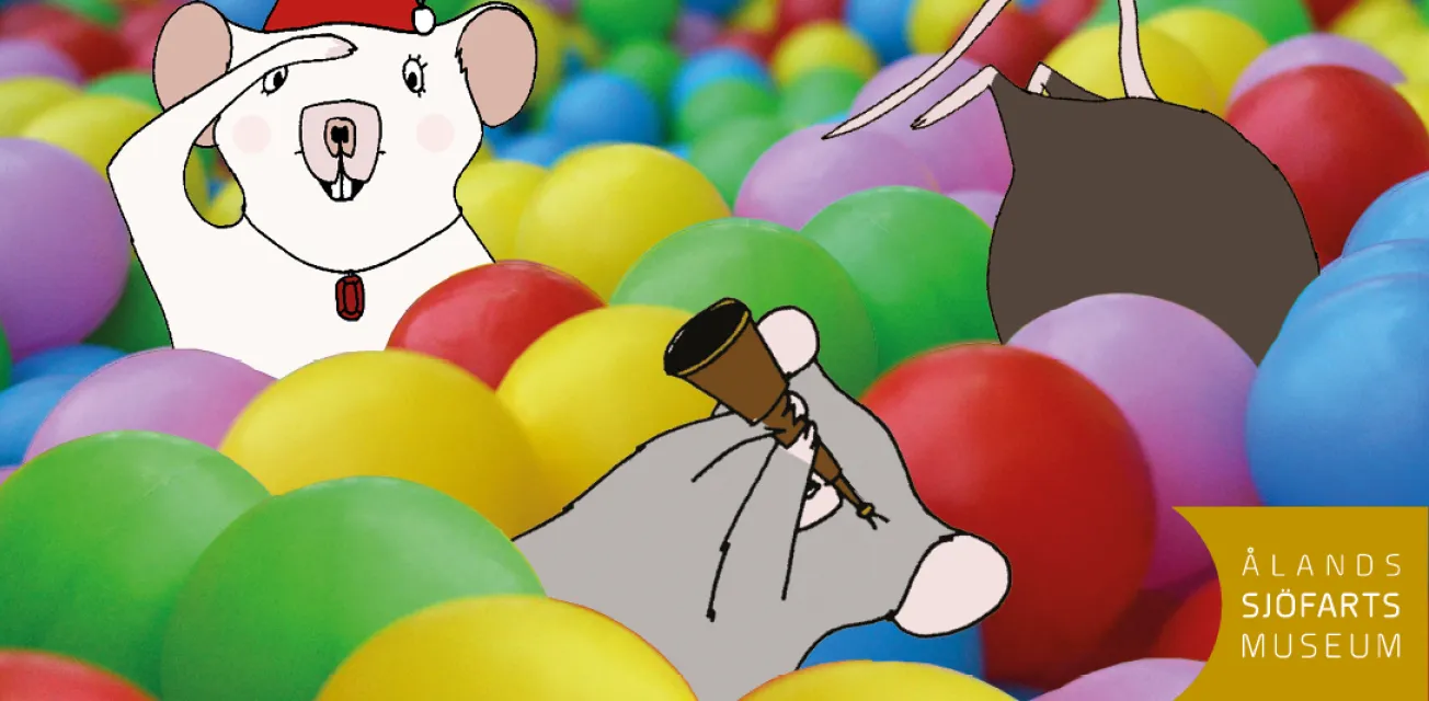 Möss i bollhavet vid Ålands sjöfartsmuseum.