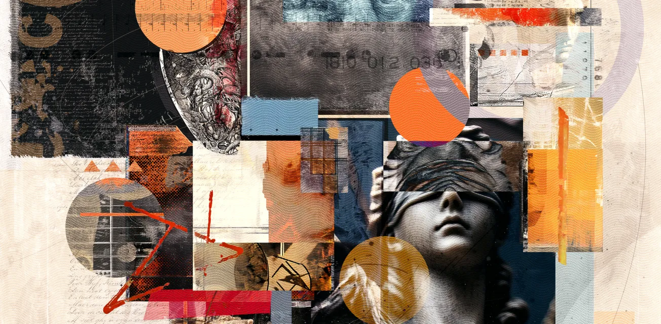 Abstrakt collage med gamla fotografier, geometriska former och olika texturer. Både klassiskt och modernt.