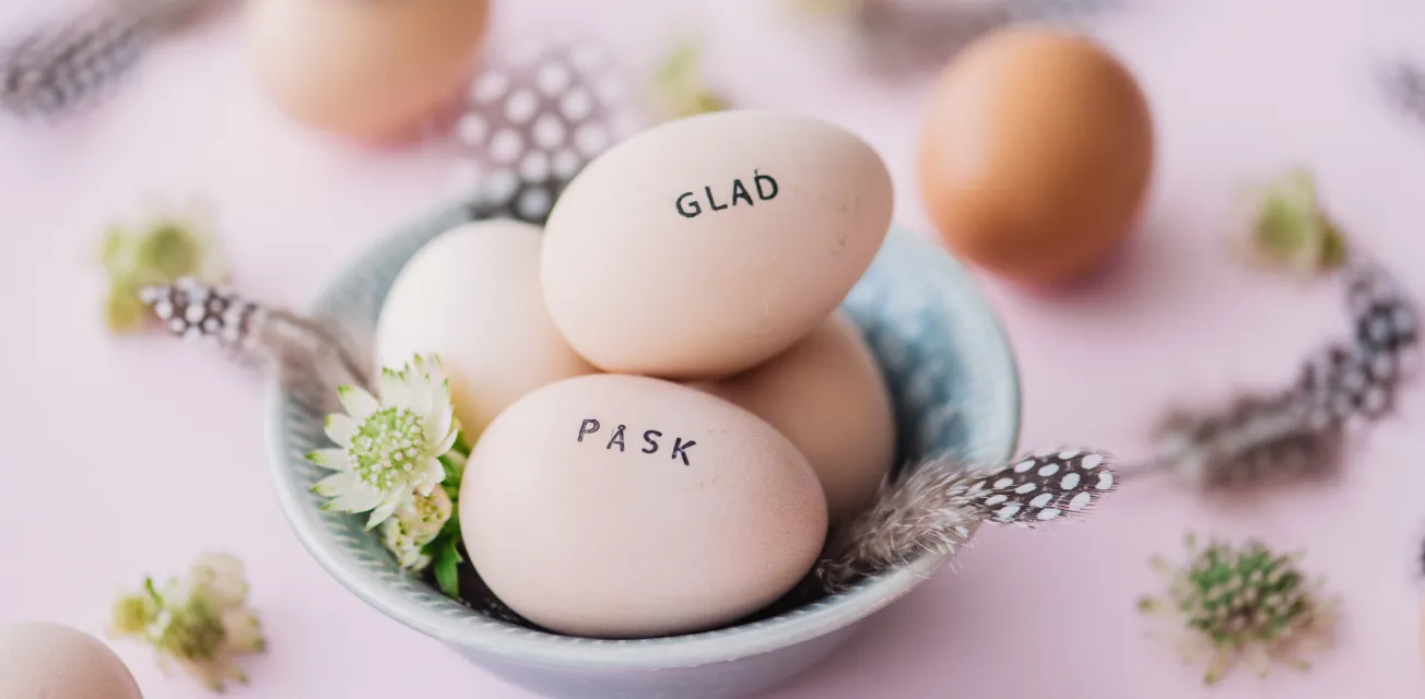 Påskägg med texten Glad påsk.