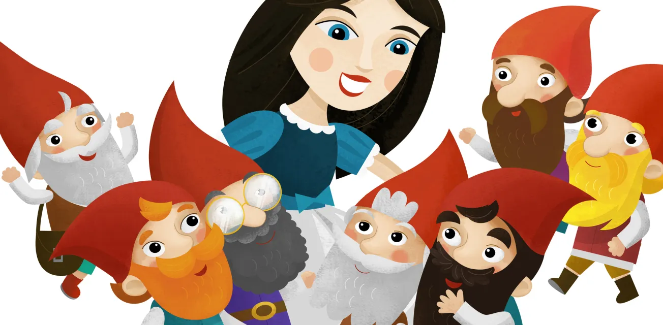 Snövit och de 7 dvärgarna, illustration.