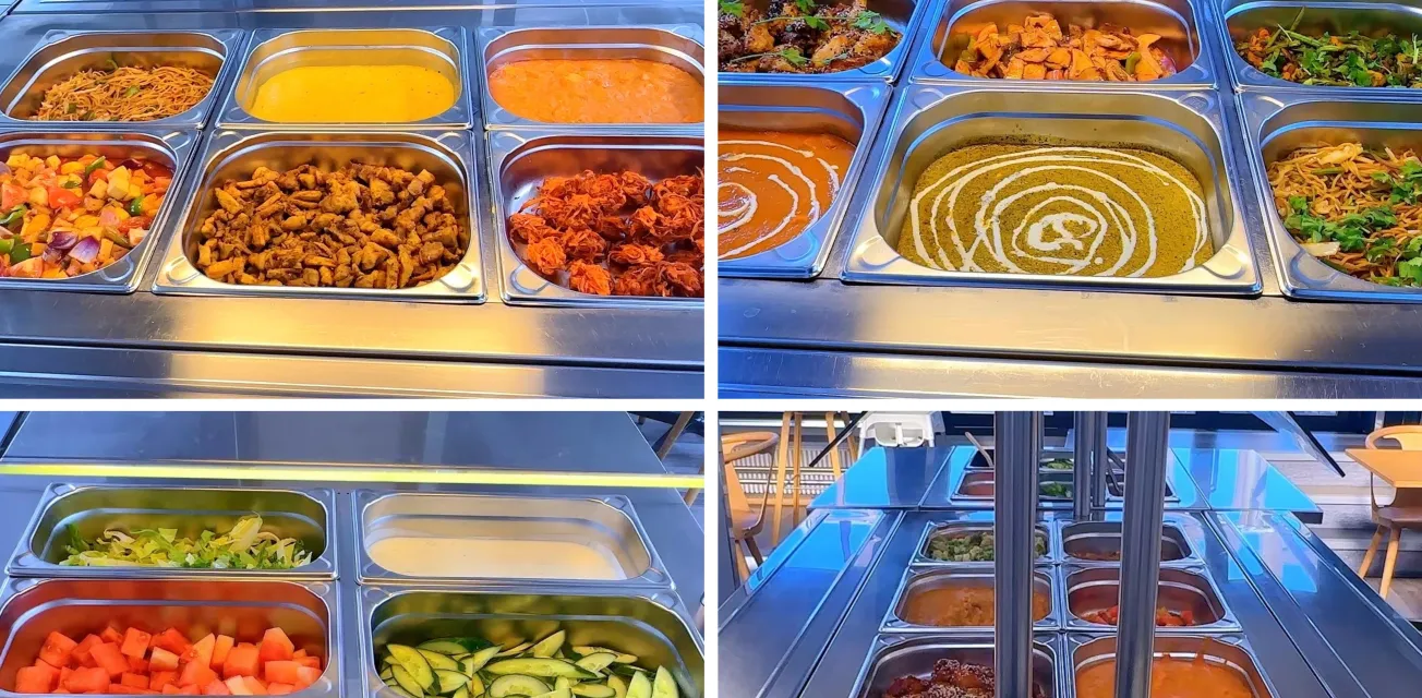 Många olika rätter att välja mellan på Taste of Himalayas lunchbuffé.