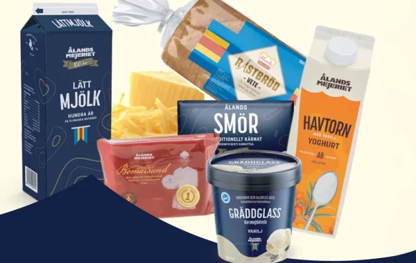 Produkter från Ålandsbagarn och Ålandsmejeriet.